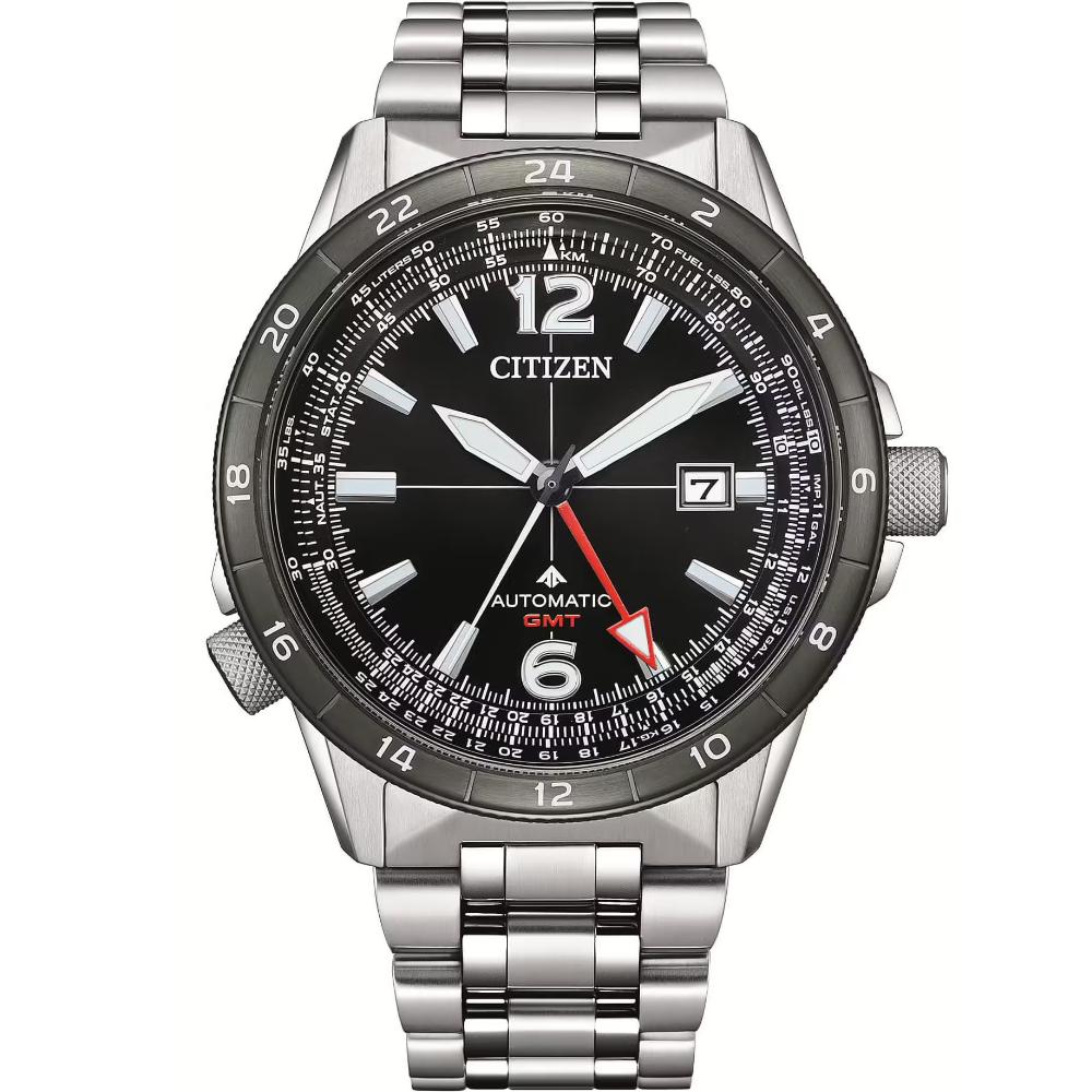 CITIZEN Promaster Air GMT Pilot’s Watch Automatic Black Dial 44.5mm Silver Stainless Steel Bracelet NB6046-59E