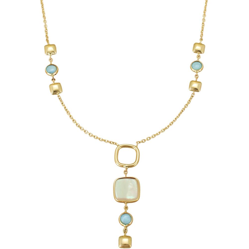 NECKLACE SENZIO Collection Yellow Gold 14K with Mother of Pearl and Blue Quartz NE.OR56