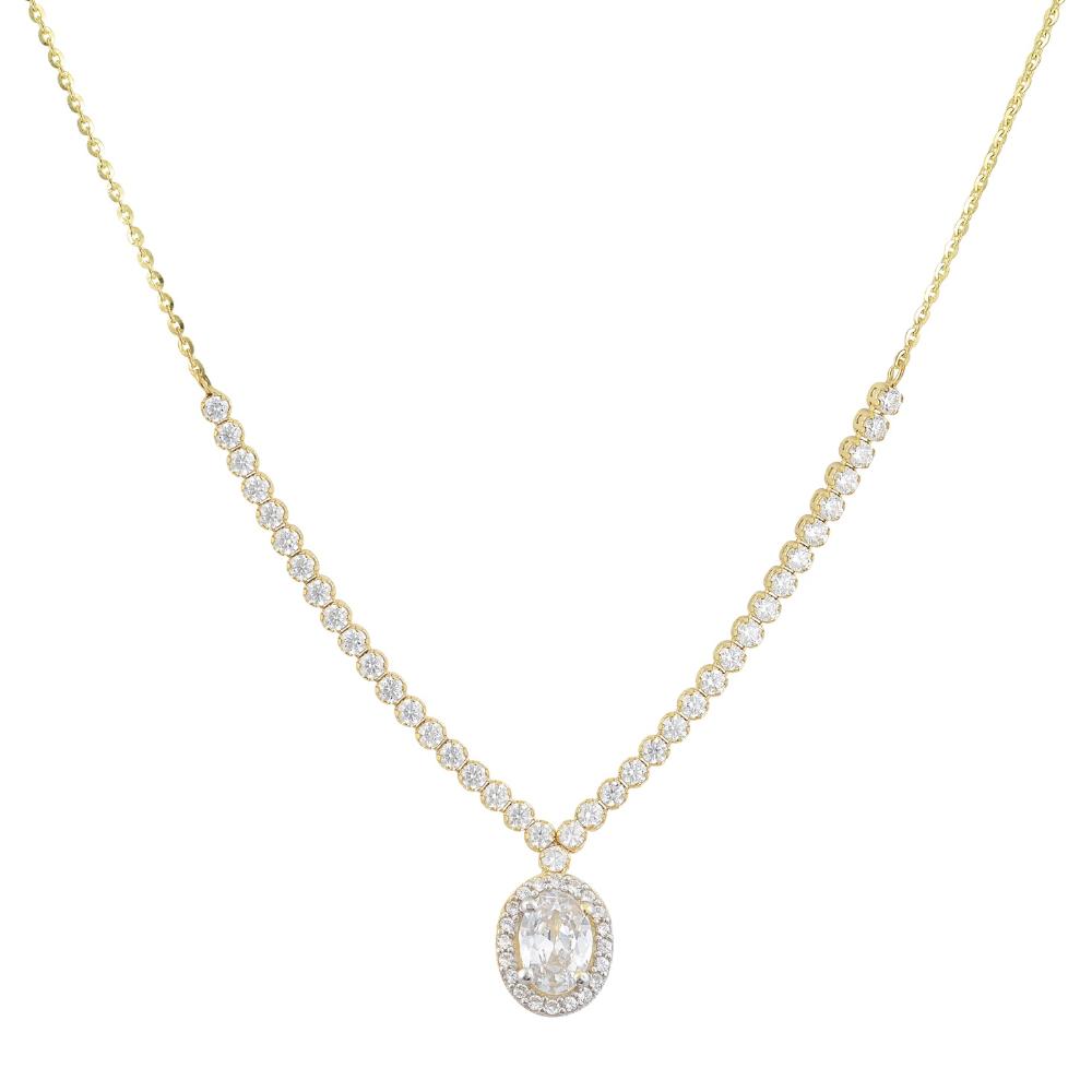 NECKLACE Women's Rosette Riviera Yellow Gold K14 with White Zircon Stones NE907Y.K14