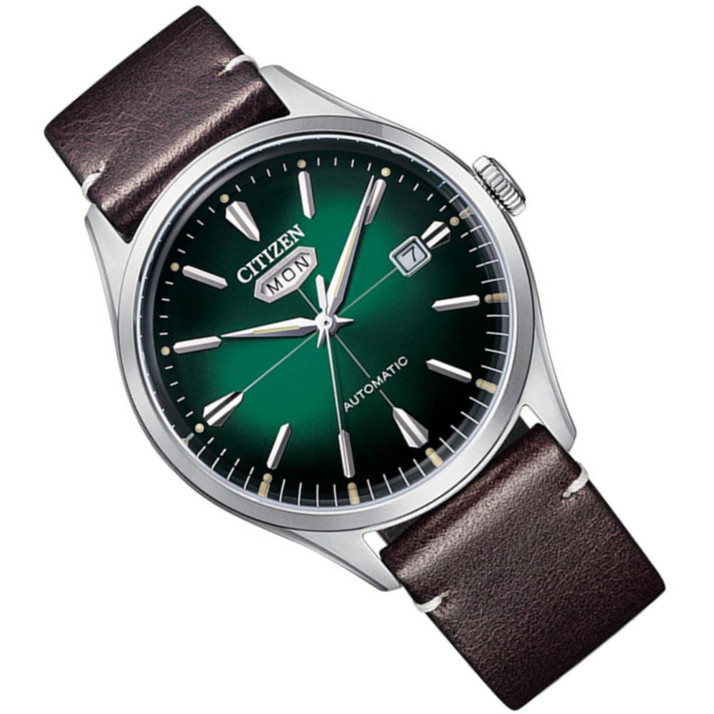 CITIZEN Crystal Seven Automatic Green Dial 40.2mm Silver Stainless Steel Brown Leather Strap NH8390-03X