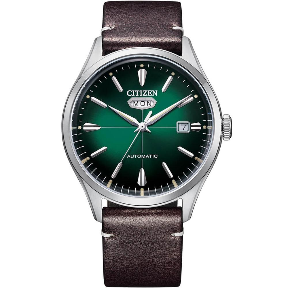 CITIZEN Crystal Seven Automatic Green Dial 40.2mm Silver Stainless Steel Brown Leather Strap NH8390-03X