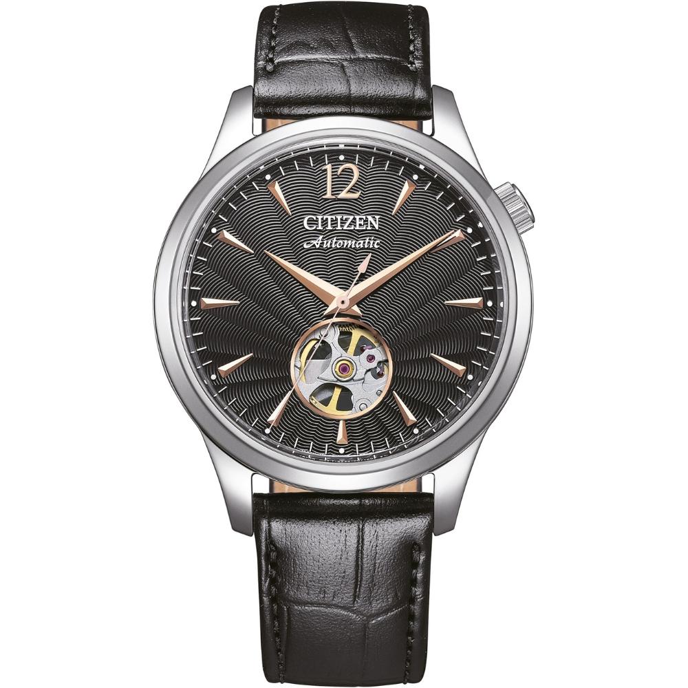 CITIZEN Elegance Automatic 40mm Silver Stainless Steel Black Leather Strap NH9131-14E