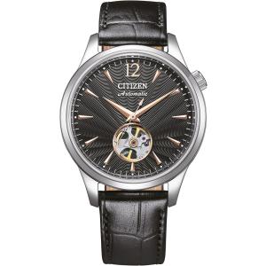 CITIZEN Elegance Automatic 40mm Silver Stainless Steel Black Leather Strap NH9131-14E - 47899