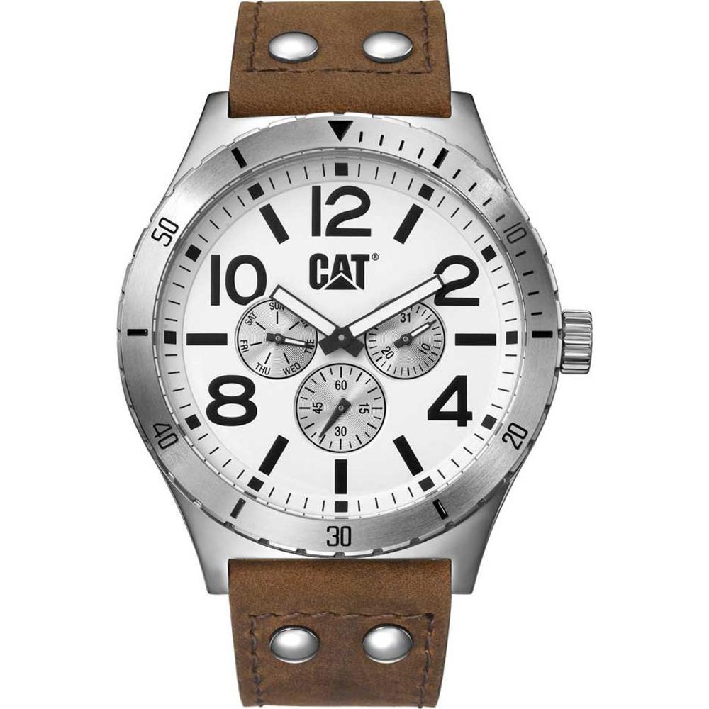 CATERPILLAR Camden Multifunction 48mm Silver Stainless Steel Black Leather Strap NI14935233