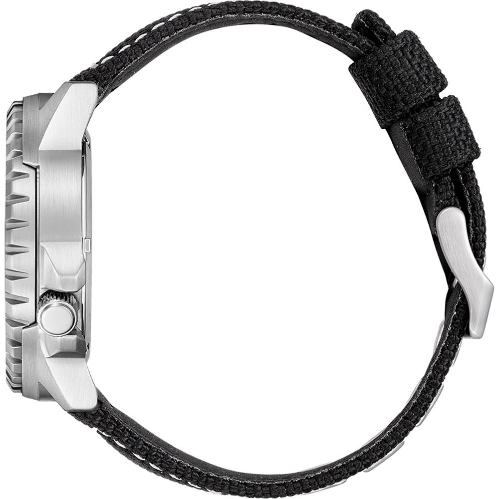 CITIZEN Marine Automatic Three Hands 46mm Silver Stainless Steel Black Fabric Strap NJ2198-16X - 2