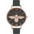 OLIVIA BURTON 3D Bee 38mm Rose Gold Stainless Steel Black Leather Strap OB16AM98 - 0