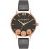 OLIVIA BURTON Dancing Daisy 34mm Rose Gold Stainless Steel Black Leather Strap OB16CH05 - 0
