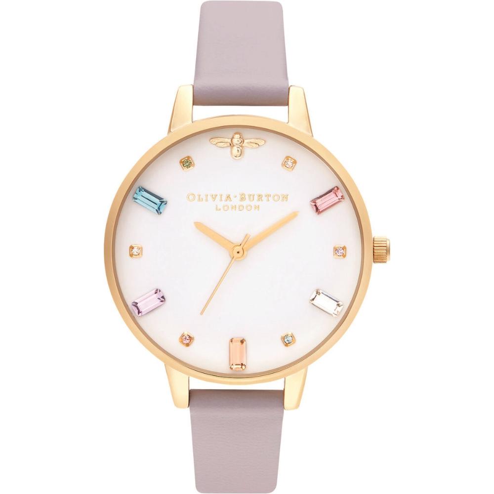 OLIVIA BURTON Rainbow Bee 34mm Gold Stainless Steel Lilac Leather Strap OB16RB11