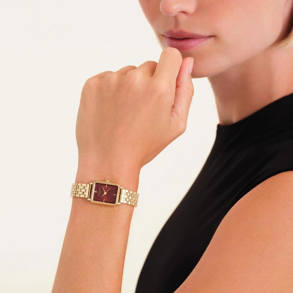 ROSEFIELD The Octagon XS Burgundy Sunray 19.5x24mm Gold Stainless Steel Bracelet OBGGSG-O83