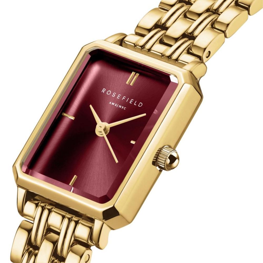 ROSEFIELD The Octagon XS Burgundy Sunray 19.5x24mm Gold Stainless Steel Bracelet OBGGSG-O83