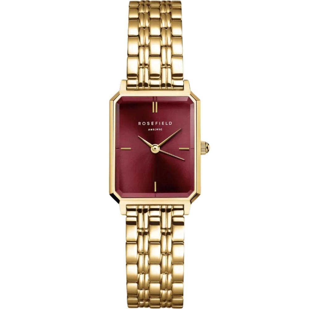 ROSEFIELD The Octagon XS Burgundy Sunray 19.5x24mm Gold Stainless Steel Bracelet OBGGSG-O83