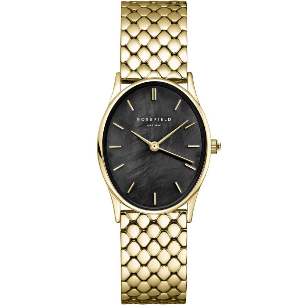 ROSEFIELD The Oval Black Dial 24 x 29mm Gold Stainless Steel Bracelet OBGSG-OV14