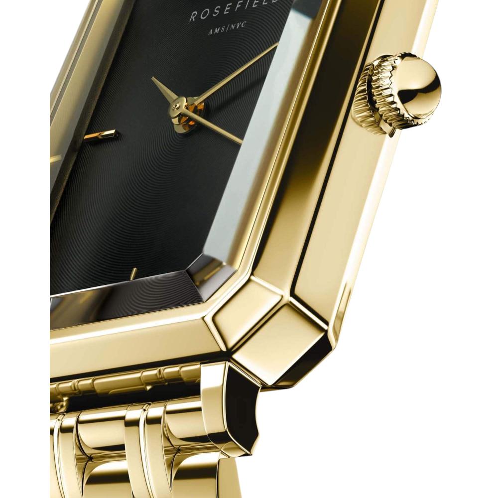 ROSEFIELD The Octagon Black Sunray Dial 23x29mm Gold Stainless Steel Bracelet  OBSSG-O47