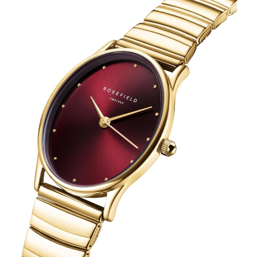 ROSEFIELD Oval Burgundy Dial 24 x 29mm Gold Stainless Steel Bracelet OVGSG-OV15