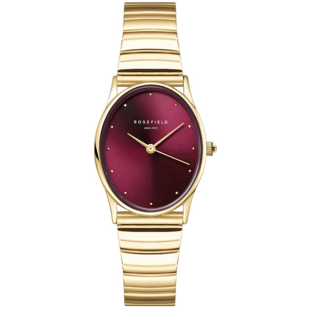 ROSEFIELD Oval Burgundy Dial 24 x 29mm Gold Stainless Steel Bracelet OVGSG-OV15