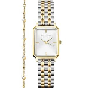 ROSEFIELD The Octagon XS White Sunray Dial 19.5 x 24mm Two Tone Gold Stainless Steel Bracelet Gift Box OWDSG-X279 - 43164