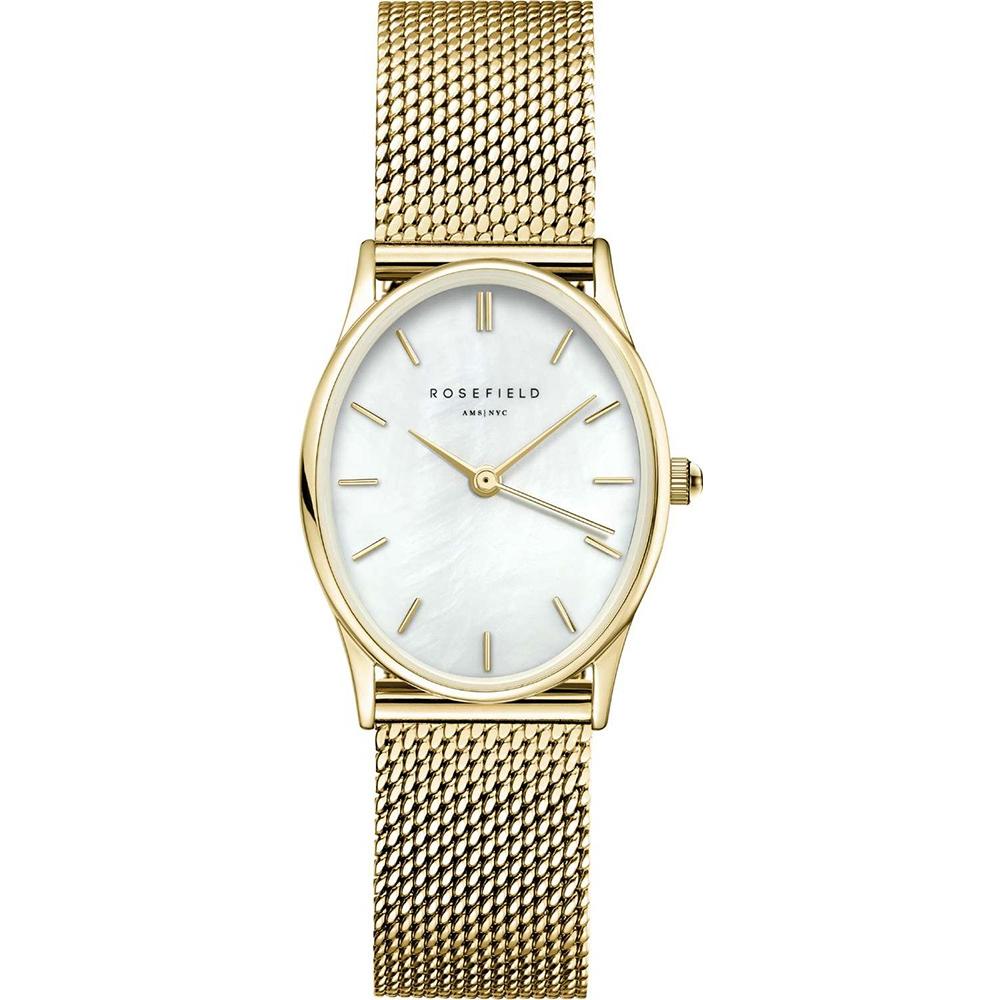 ROSEFIELD The Oval White Pearl Dial 24 x 29mm Gold Stainless Steel Mesh Bracelet OWGMG-OV10