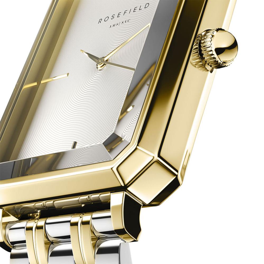 ROSEFIELD The Octagon White Sunray 23x29mm Two Tone Gold Stainless Steel Bracelet OWSSSG-O48