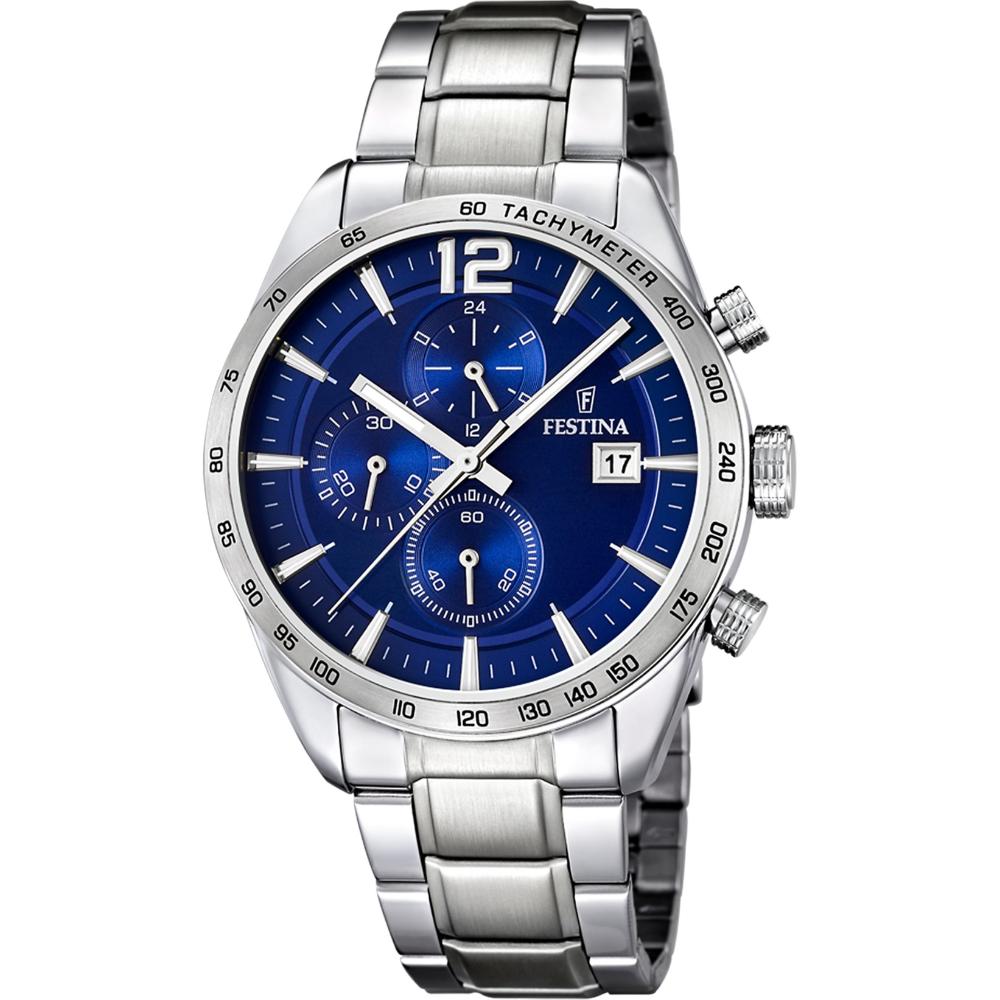 FESTINA Timeless Chronograph Blue Dial 43.5mm Silver Stainless Steel Bracelet F16759/3