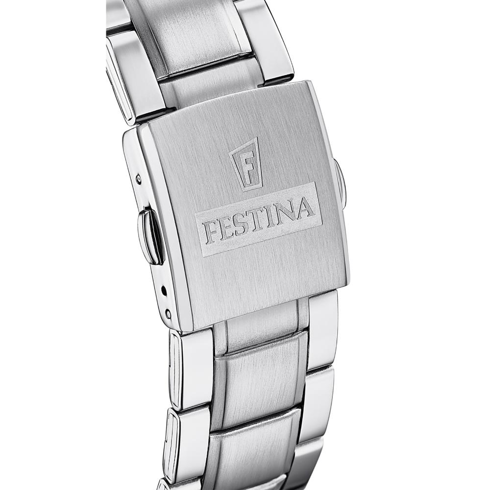 FESTINA Timeless Chronograph Blue Rose Gold Dial 43.5mm Silver Stainless Steel Bracelet F16759/5