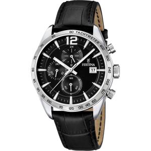 FESTINA Timeless Chronograph Black Dial 43.5mm Silver Stainless Steel Black Leather Strap F16760/4 - 45145