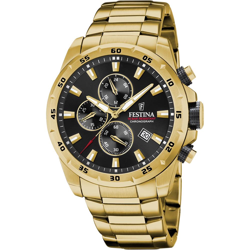 FESTINA Timeless Chronograph Black Dial 45mm Gold Stainless Steel Bracelet F20541/4