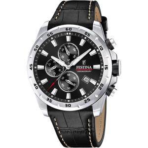 FESTINA Timeless Chronograph Black Dial 45mm Silver Stainless Steel Black Leather Strap F20692/4 - 45157