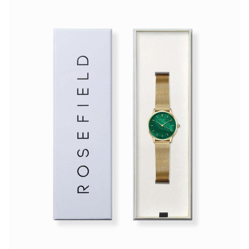 ROSEFIELD The Pearl Edit Emerald 36mm Gold Stainless Steel Mesh Bracelet PEGMG-R10