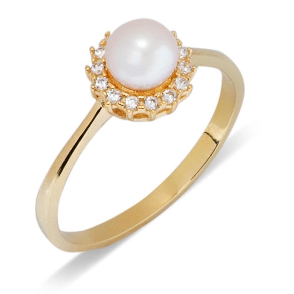 RING Rosette with Zircon and Pearl 14K Yellow Gold PR01-Y