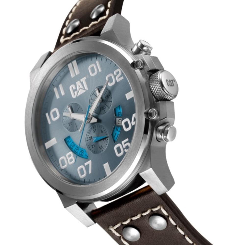 CATERPILLAR Chicago Multifunction 48mm Silver Stainless Steel Brown Leather Strap PS14335338