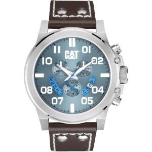 CATERPILLAR Chicago Multifunction 48mm Silver Stainless Steel Brown Leather Strap PS14335338 - 11081