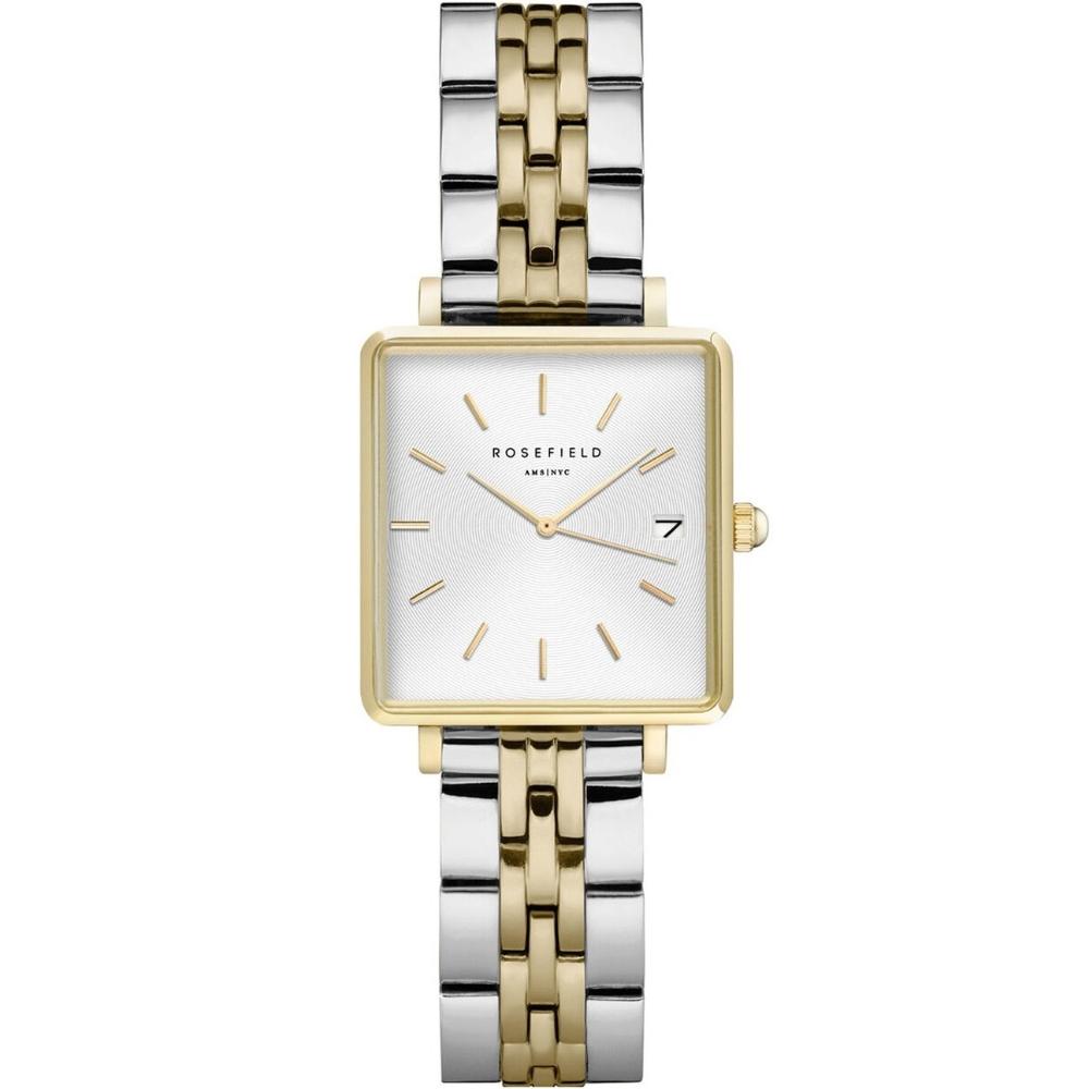 ROSEFIELD The Boxy XS White Sunray 22x24mm Two Tone Gold Stainless Steel Bracelet QMWSSG-Q023