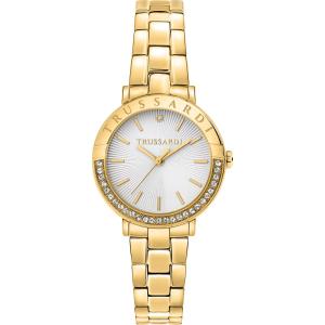 TRUSSARDI T-Vision Crystals White Dial 30mm Gold Stainless Steel Bracelet R2453125503 - 39631