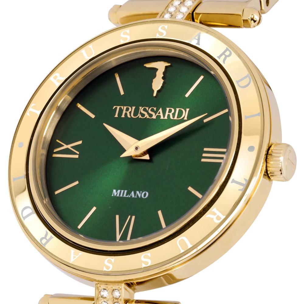 TRUSSARDI T-Shiny Crystals Green Dial 34mm Gold Stainless Steel Bracelet R2453145511