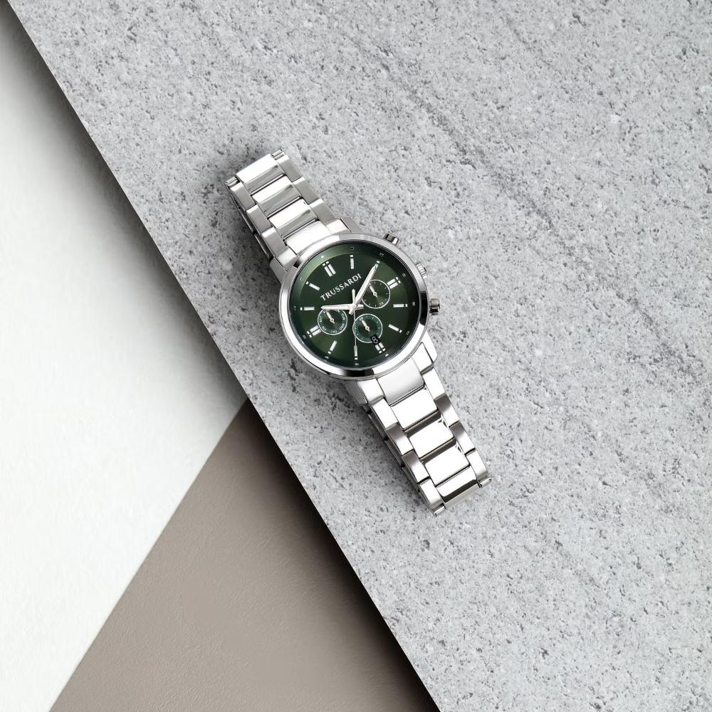 TRUSSARDI T-Couple Dual Time Green Dial 43mm Silver Stainless Steel Bracelet R2453147016 - 7