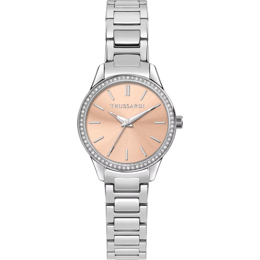 TRUSSARDI T-Sky Crystals Rose Gold Dial 30mm Silver Stainless Steel Bracelet R2453151521