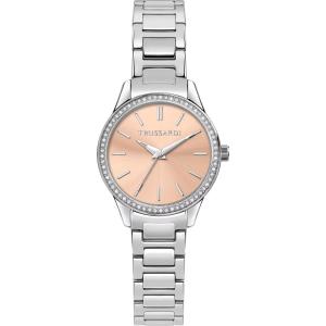 TRUSSARDI T-Sky Crystals Rose Gold Dial 30mm Silver Stainless Steel Bracelet R2453151521 - 39639