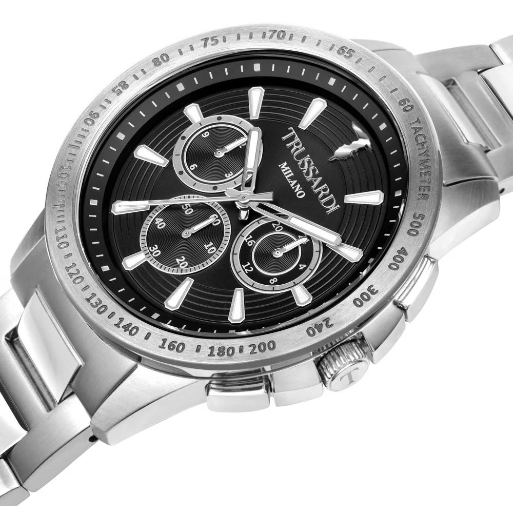 TRUSSARDI T-Hawk Chronograph Black Dial 44mm Silver Stainless Steel Bracelet R2453153004