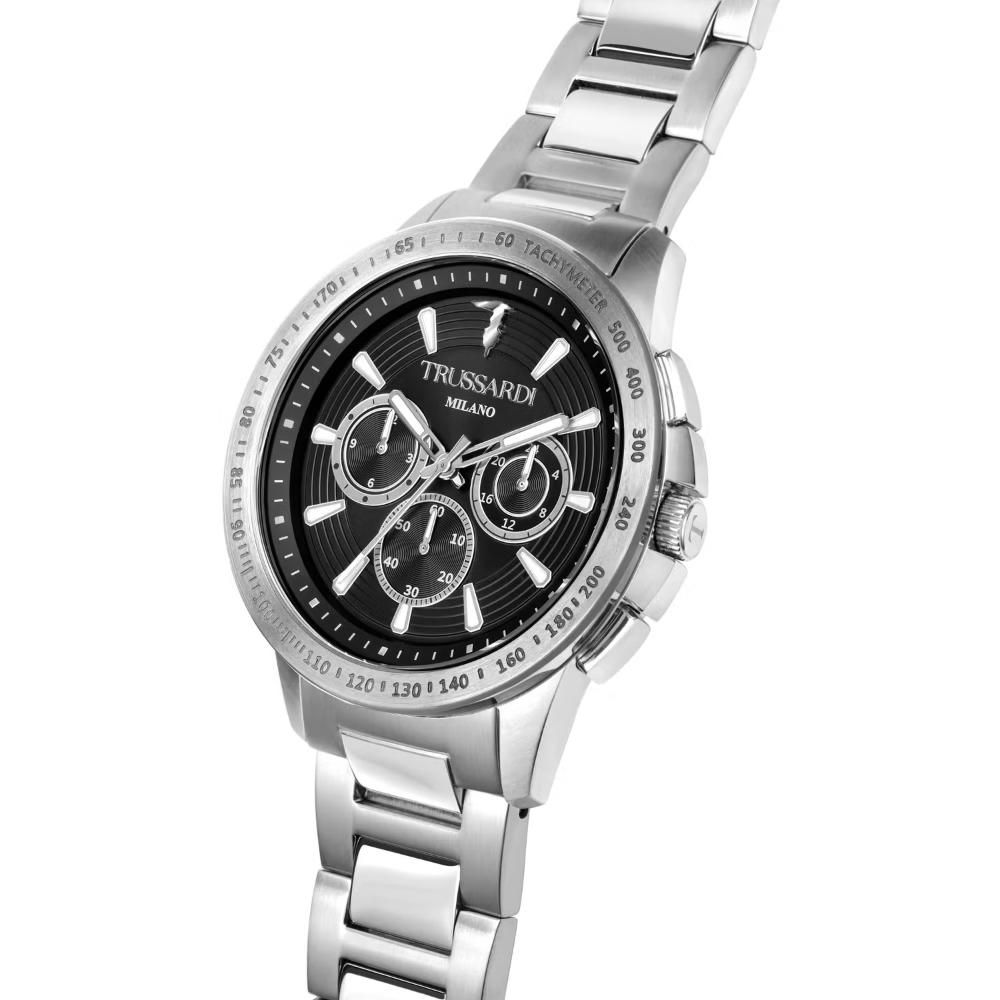 TRUSSARDI T-Hawk Chronograph Black Dial 44mm Silver Stainless Steel Bracelet R2453153004