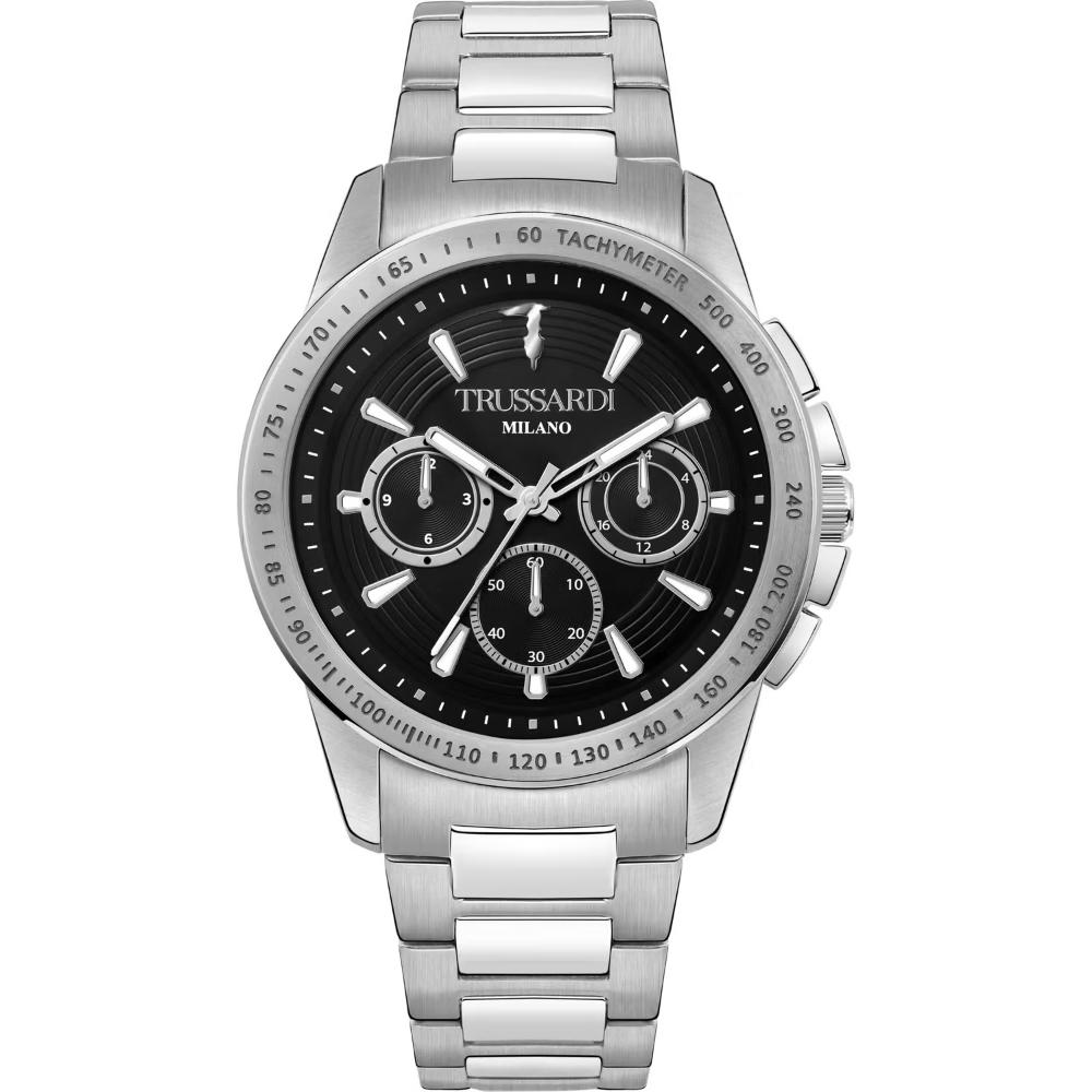 TRUSSARDI T-Hawk Chronograph Black Dial 44mm Silver Stainless Steel Bracelet R2453153004