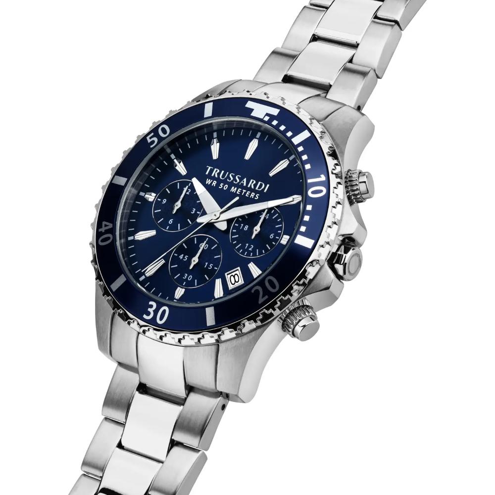 TRUSSARDI City Life Chronograph Blue Dial 42mm Silver Stainless Steel Bracelet R2453169003