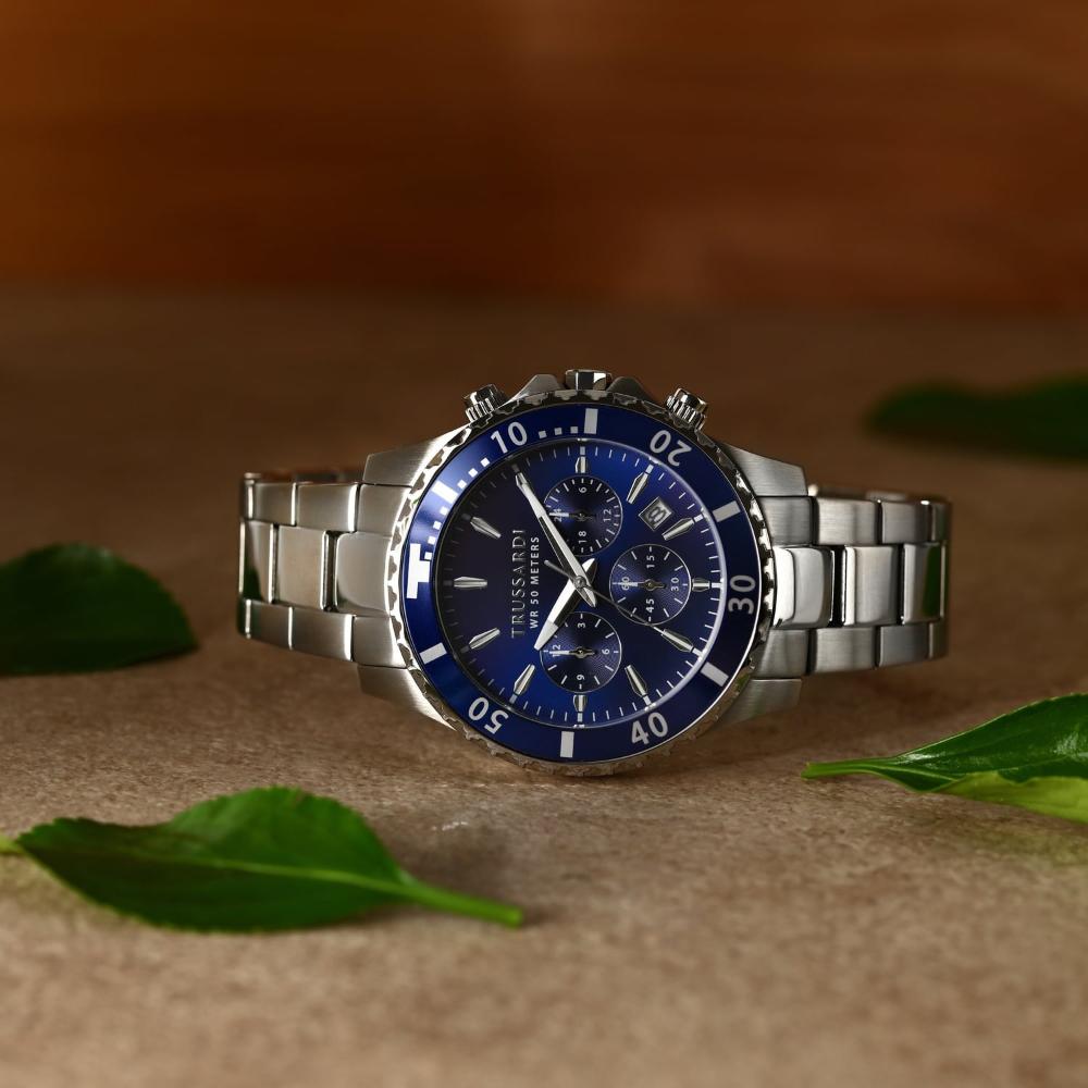 TRUSSARDI City Life Chronograph Blue Dial 42mm Silver Stainless Steel Bracelet R2453169003