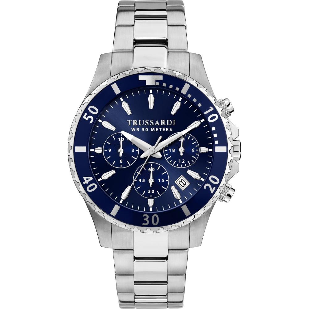 TRUSSARDI City Life Chronograph Blue Dial 42mm Silver Stainless Steel Bracelet R2453169003