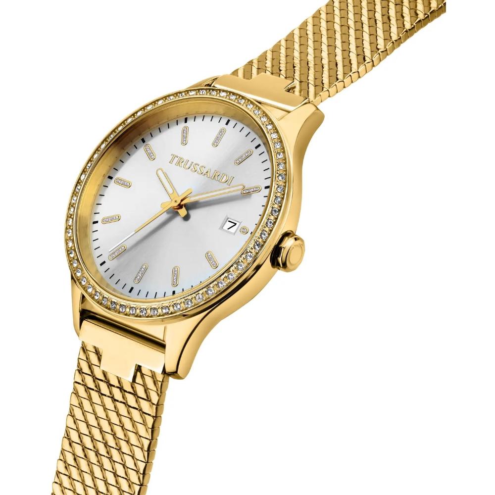 TRUSSARDI City Life Crystals Silver Dial 35mm Gold Stainless Steel Milanese Bracelet R2453170504