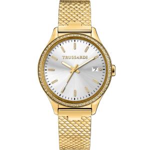 TRUSSARDI City Life Crystals Silver Dial 35mm Gold Stainless Steel Milanese Bracelet R2453170504 - 45788