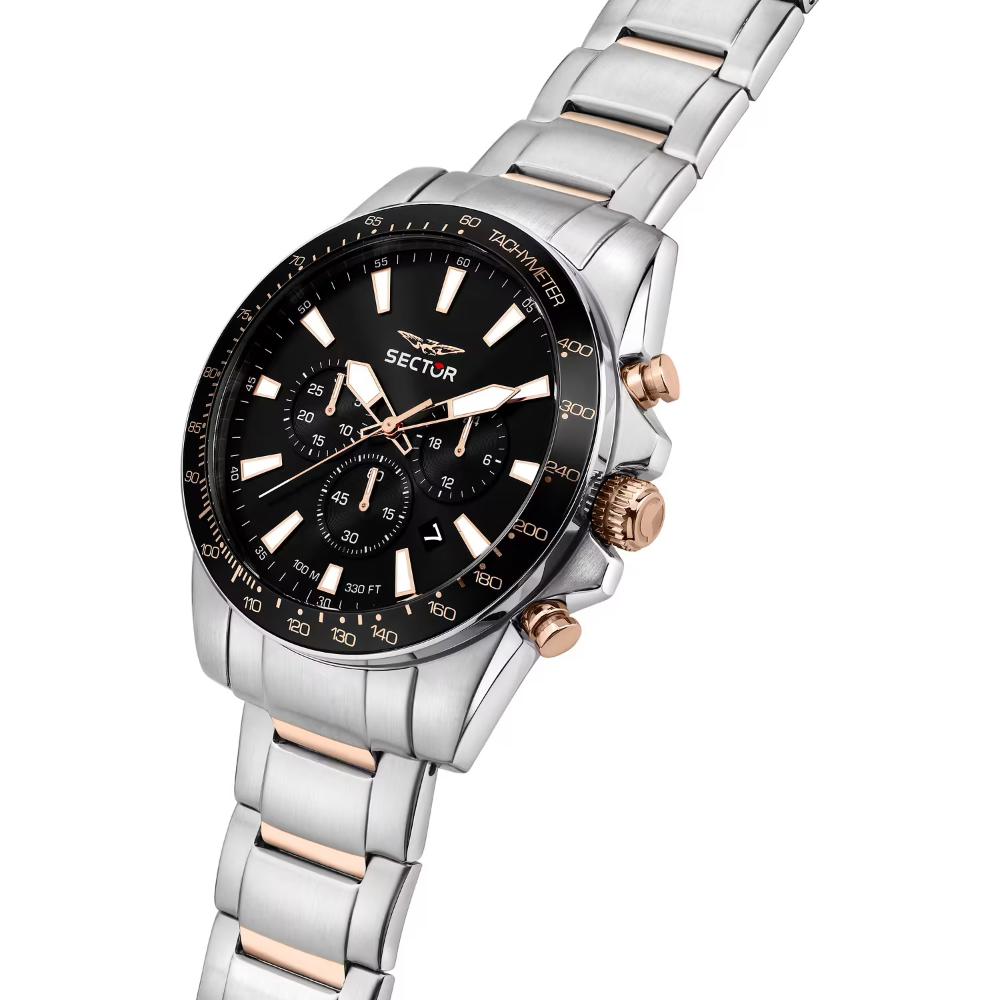 SECTOR 450 Chronograph Black Dial 43mm Two Tone Rose Gold Stainless Steel Bracelet R3273776007