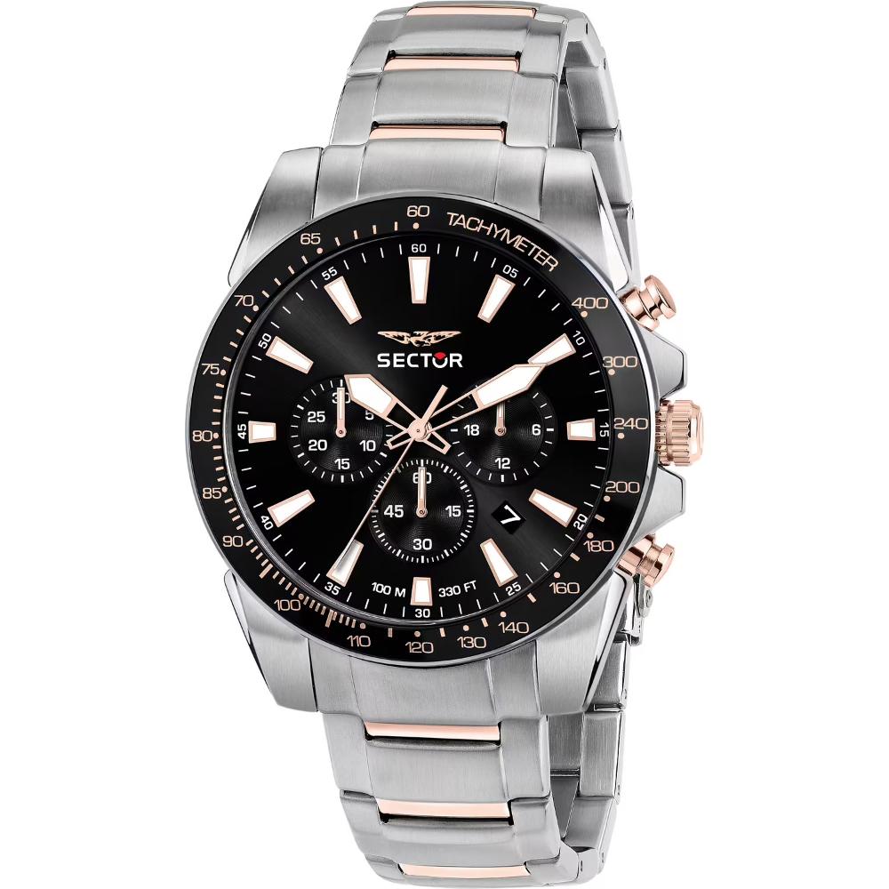 SECTOR 450 Chronograph Black Dial 43mm Two Tone Rose Gold Stainless Steel Bracelet R3273776007