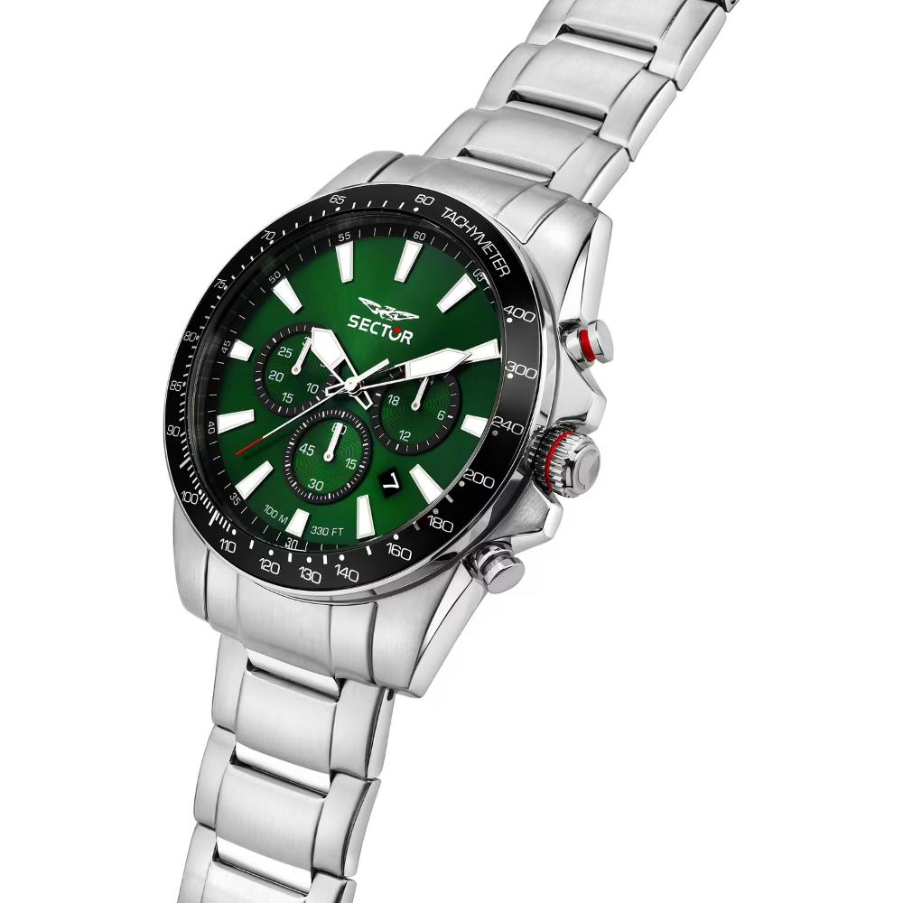 SECTOR 450 Chronograph Green Dial 43mm Silver Stainless Steel Bracelet R3273776010