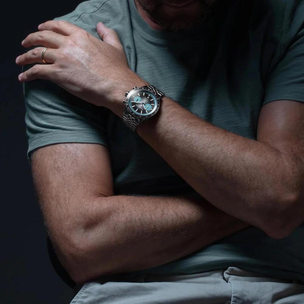 RAYMOND WEIL Freelancer Pop Bi-Compax Chronograph Limited Edition Black - Turquoise Dial 43.5mm Silver Titanium Bracelet 7780-TI-20425 - 9
