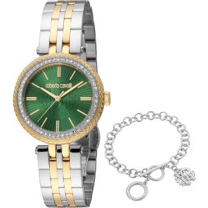ROBERTO CAVALLI Glam Green Dial 30mm Two Tone Gold Stainless Steel Bracelet Gift Set RC5L031M0095 - 43085